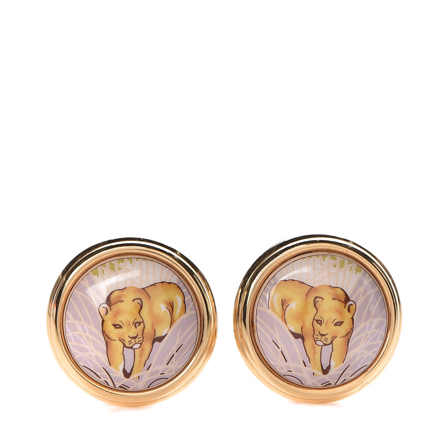 Hermes Enamel Lion Clip On Earrings Gold 1 of 4