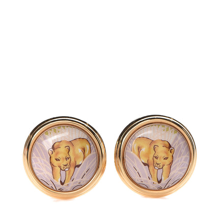Hermes Enamel Lion Clip On Earrings Gold 1 of 4