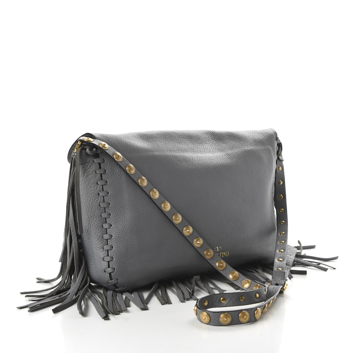 Grained Calfskin C Rockee Scarab Fringe Shoulder Bag Grey