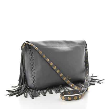 Valentino Garavani Grained Calfskin C Rockee Scarab Fringe Shoulder Bag Grey 2 of 8