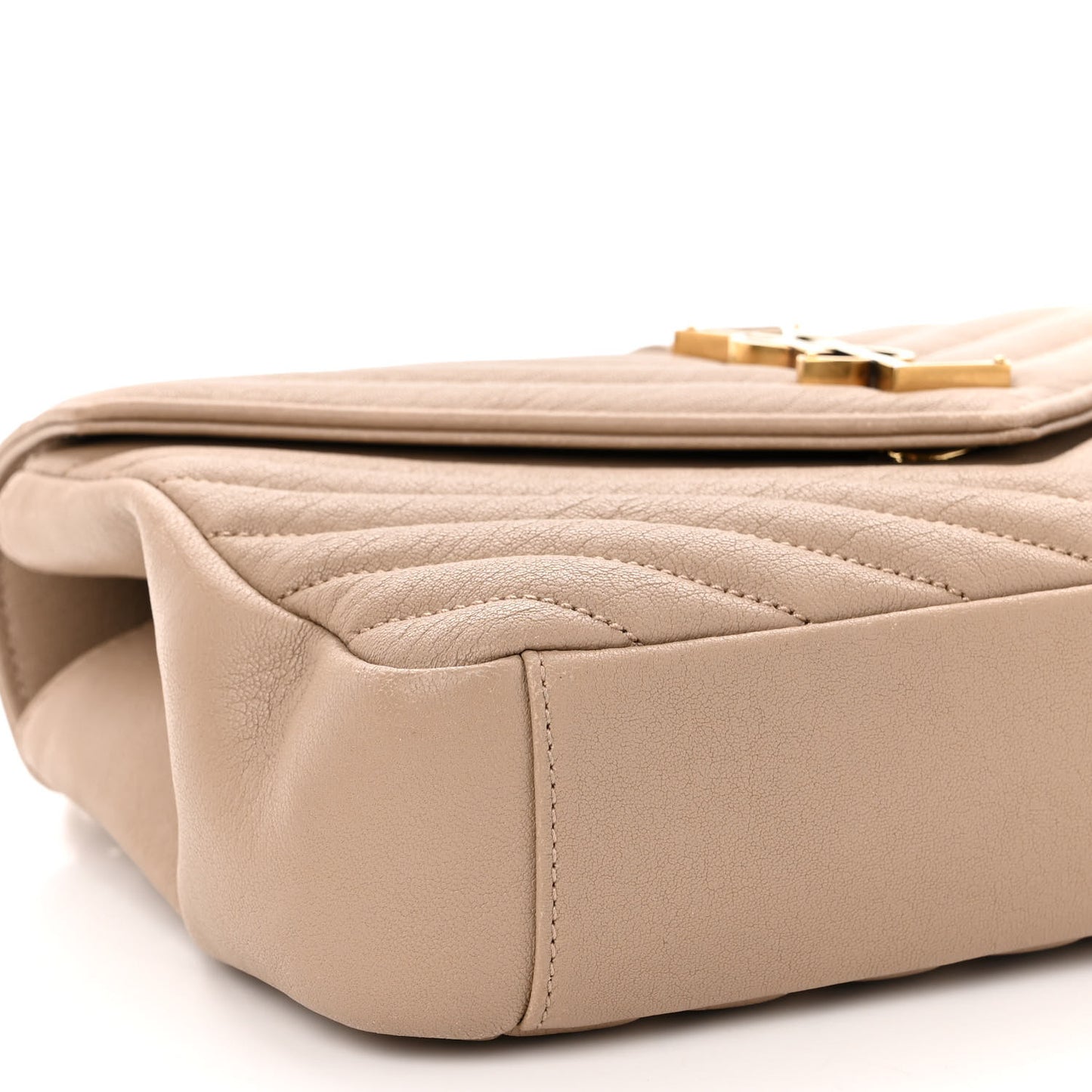 Sheepskin Matelasse Chevron Monogram Medium College Bag Dark Beige