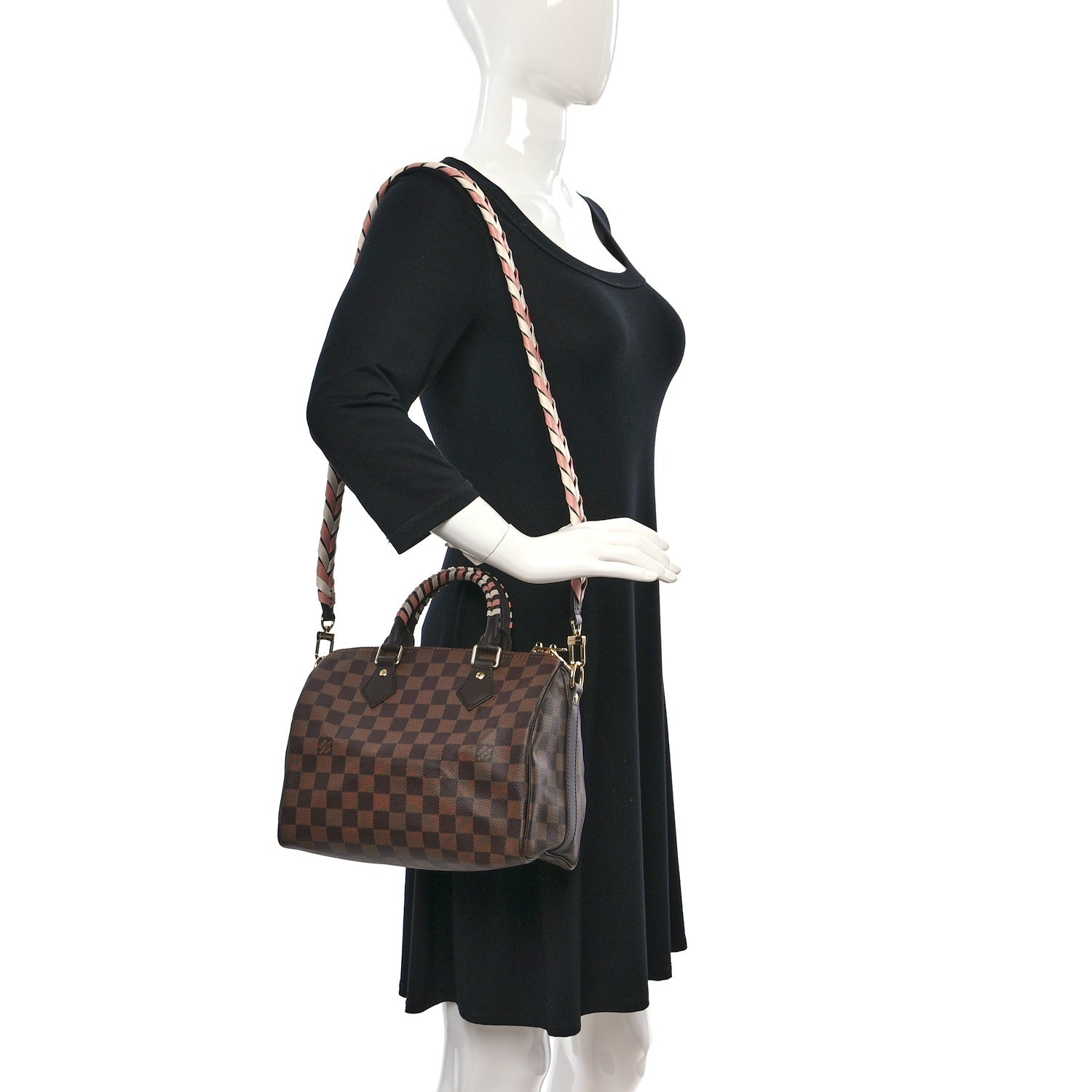 Louis Vuitton Damier Ebene Braided Speedy Bandouliere 25 Pink 3 of 8