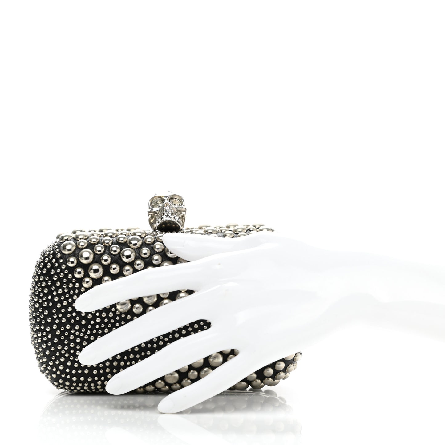 Nappa Studded Swish Skull Box Clutch Black