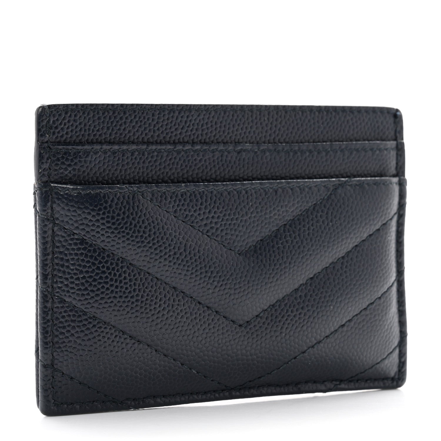 Saint Laurent Grain De Poudre Matelasse Chevron Monogram Credit Card Case Navy 3 of 7