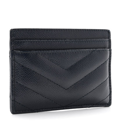 Saint Laurent Grain De Poudre Matelasse Chevron Monogram Credit Card Case Navy 3 of 7