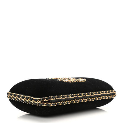 Chanel Velvet Pearl Crystal Sergeant Chain Around Evening Clutch Black Gold 4 of 10