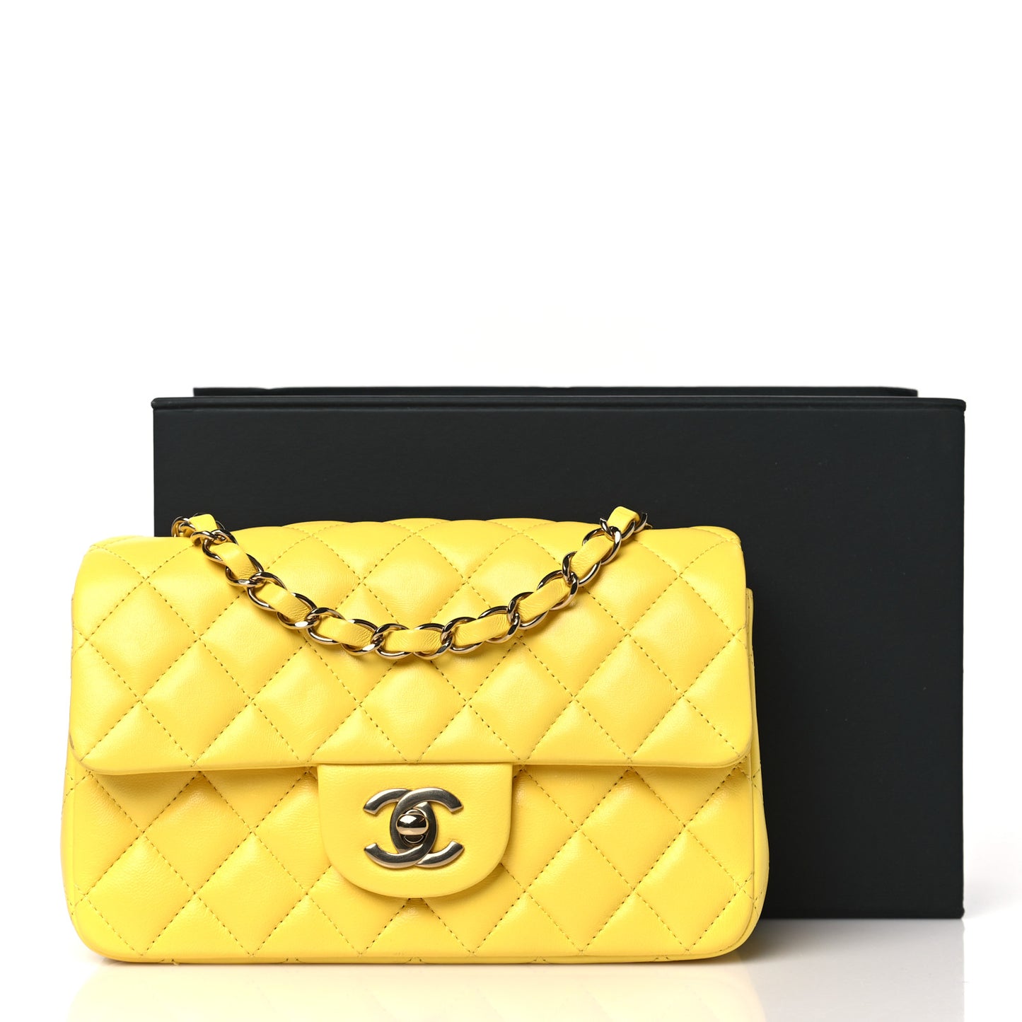 Lambskin Quilted Mini Rectangular Flap Yellow
