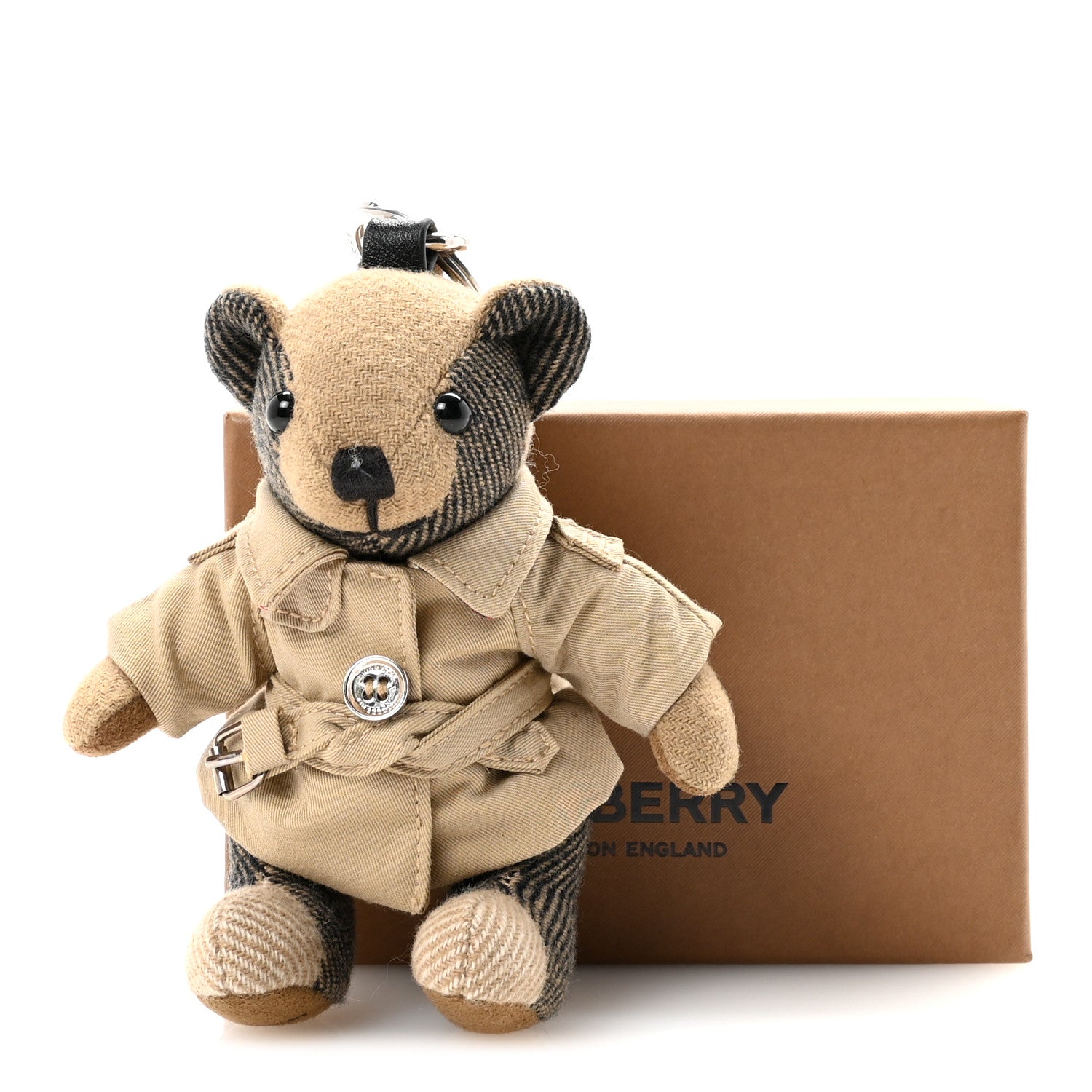 Burberry Cashmere House Check Thomas Bear Trench Coat Bag Charm Camel 4 of 4