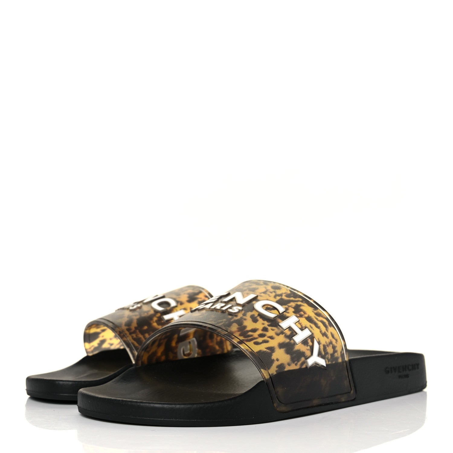 Givenchy Rubber Logo Marble Effect Mens Pool Slide Sandals 42 Black Yellow 3 of 8