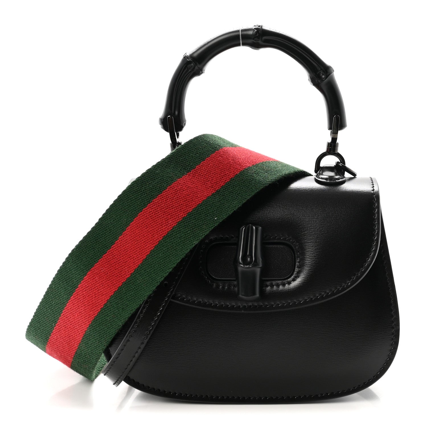 Gucci Boarded Dyana Lux Calfskin Web Monochrome Small Bamboo 1947 Top Handle Bag Black 1 of 10
