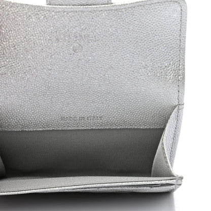 Chanel Glittered Metallic Caviar Quilted Flap Card Holder Wallet Silver 5 of 8
