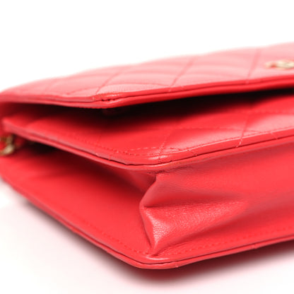 Chanel Lambskin Quilted Wallet On Chain WOC Light Red 10 of 13