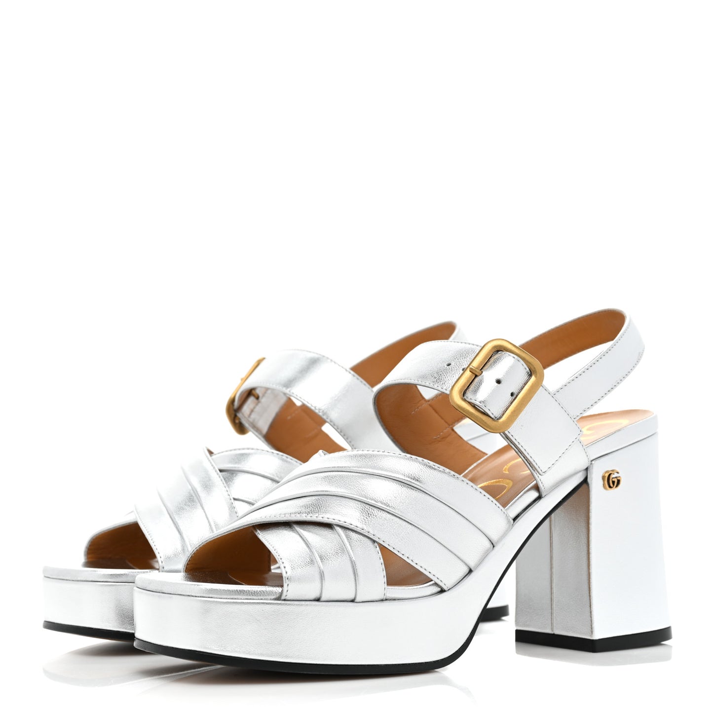 Nappa Silk Strap Platform Sandals 37.5 Argento