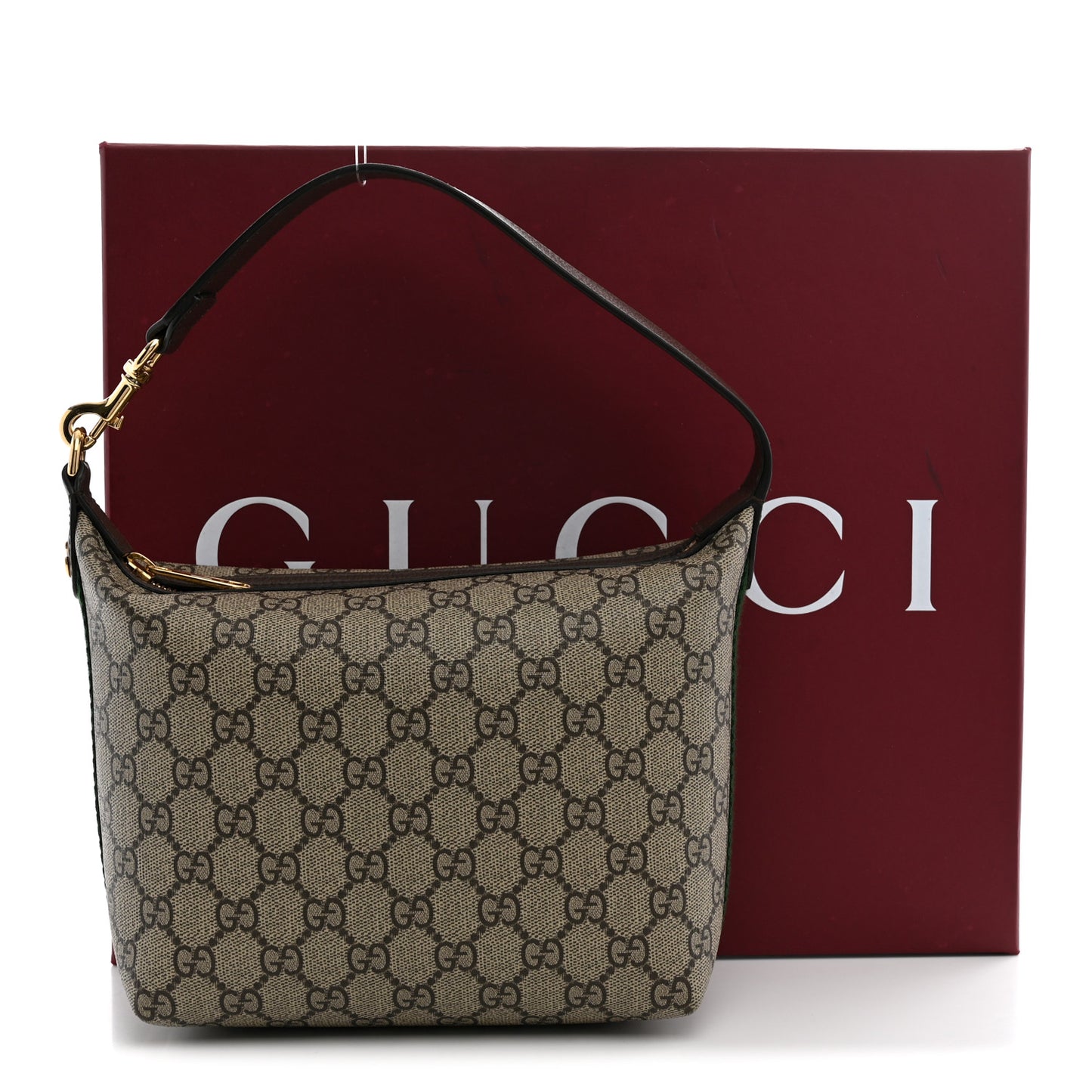 GG Supreme Monogram Textured Calfskin Web Super Mini Ophidia Shoulder Bag Beige Ebony New Acero