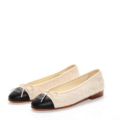 Chanel Crochet Cap Toe Ballerina Flats 36 Beige Black 2 of 11