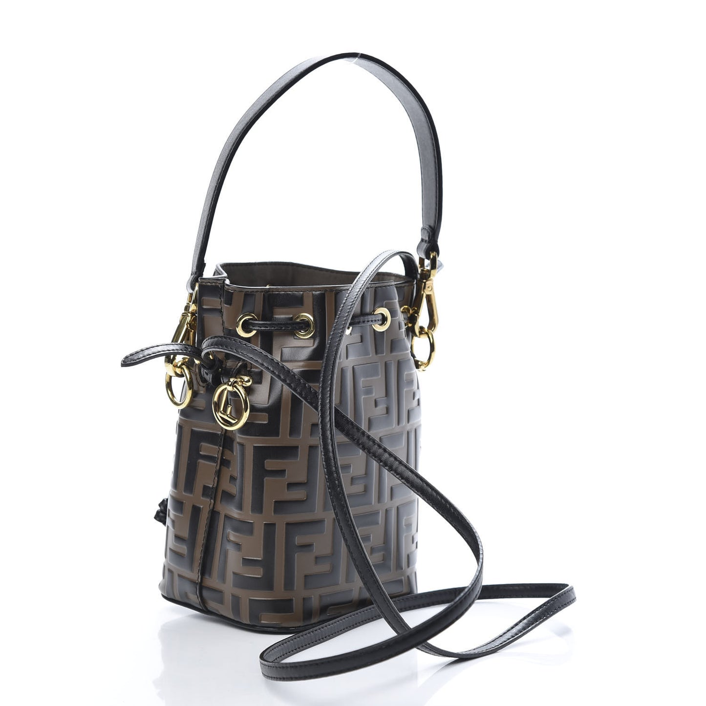 Vitello Liberty F is Fendi Bi-Color FF 1974 Embossed Mini Mon Tresor Bucket Bag Maya Black
