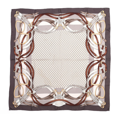 Gucci Silk Equestrian Print Square Scarf Grey White 1 of 3