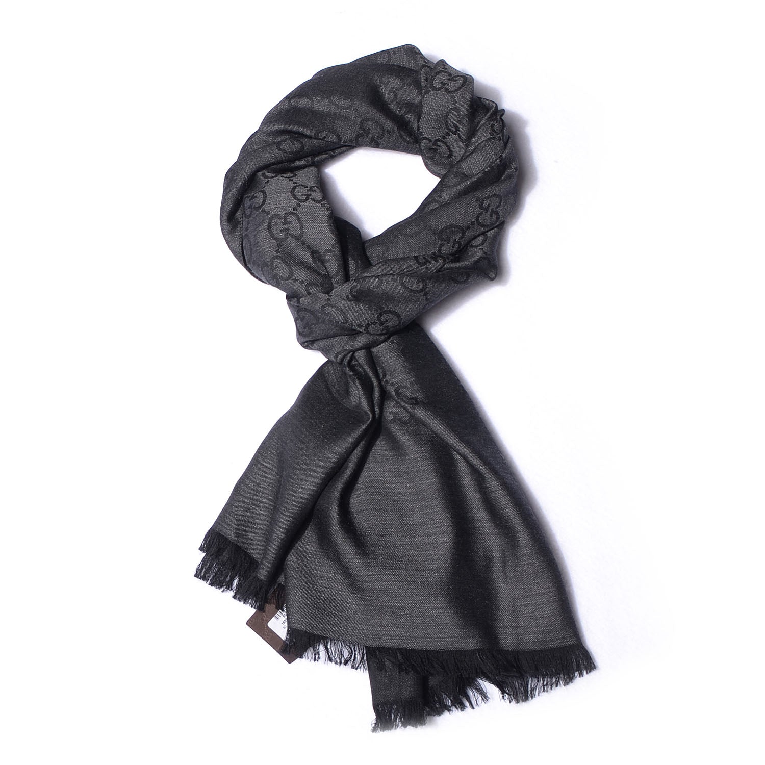 Gucci Wool Silk GG Monogram GGNat Plus Scarf Anthracite 1 of 4