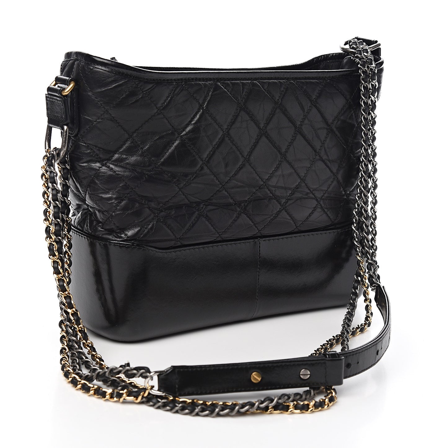 Aged Calfskin Quilted Medium Gabrielle Hobo Black