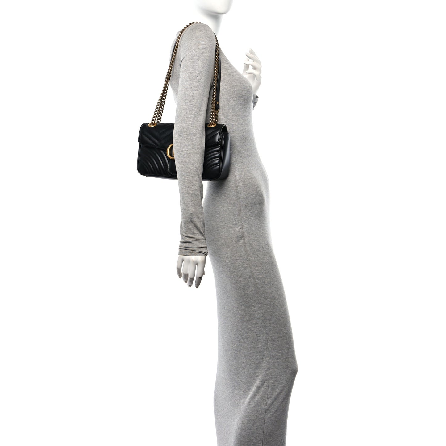 Calfskin Matelasse Small GG Marmont Shoulder Bag Black