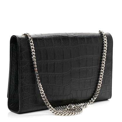 Saint Laurent Calfskin Crocodile Embossed Medium Classic Monogram Kate Tassel Satchel Black 3 of 9