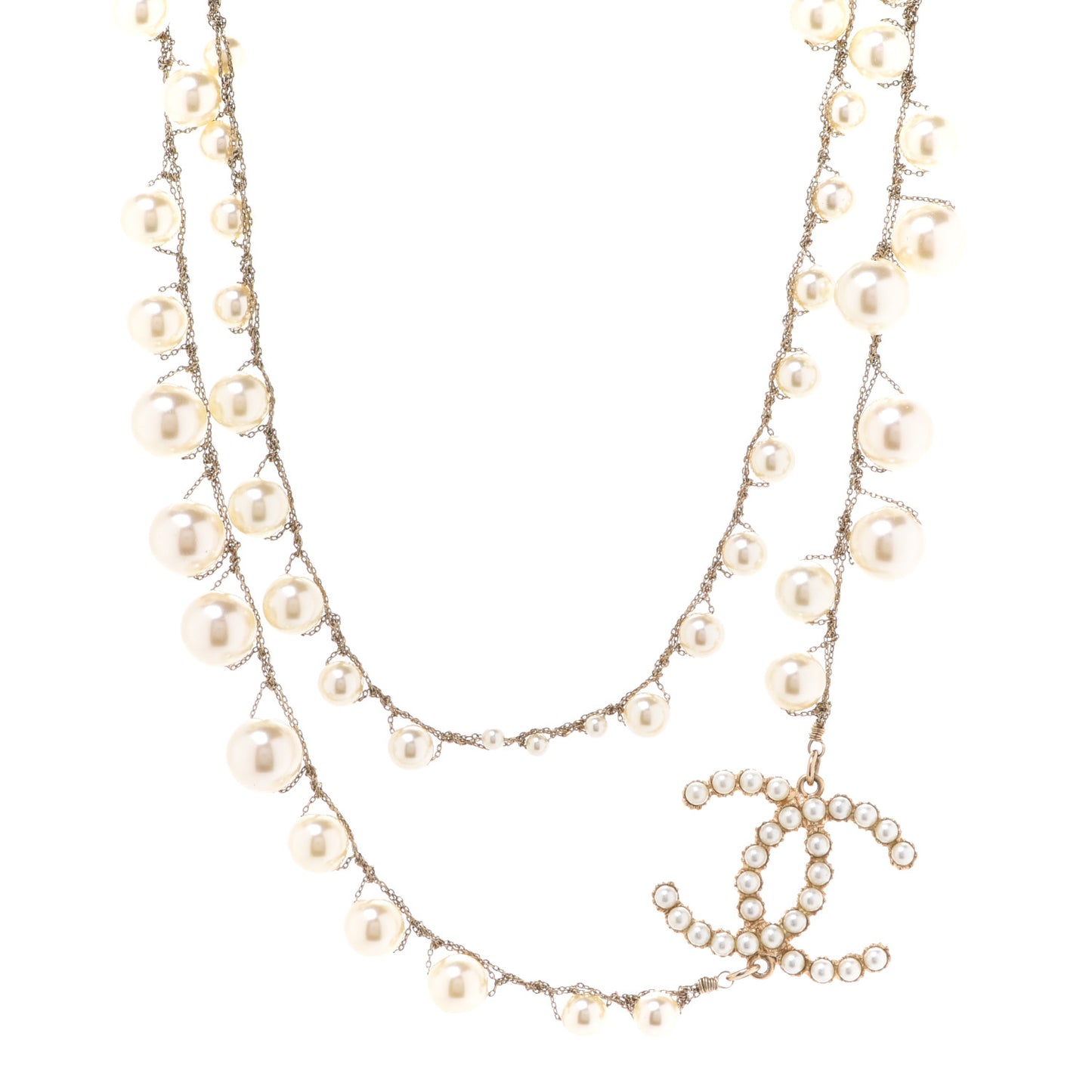 Pearl CC Long Necklace Gold Pearly White