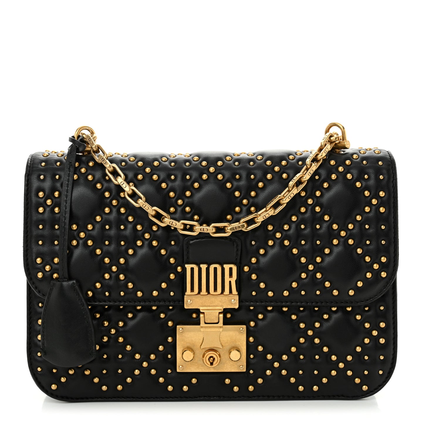 Lambskin Cannage Studded Large Dioraddict Flap Bag Black