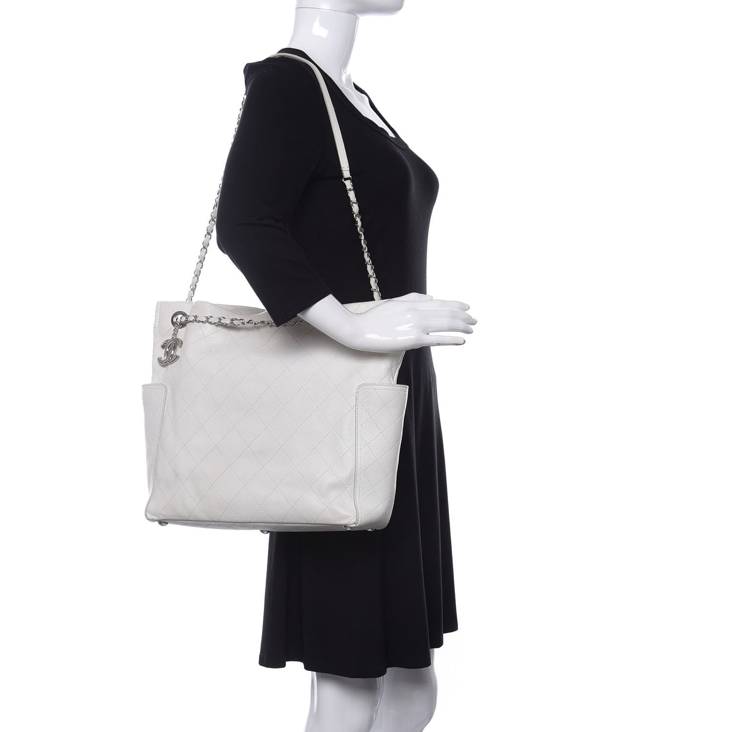 Caviar Stitched CC Pocket Tote White