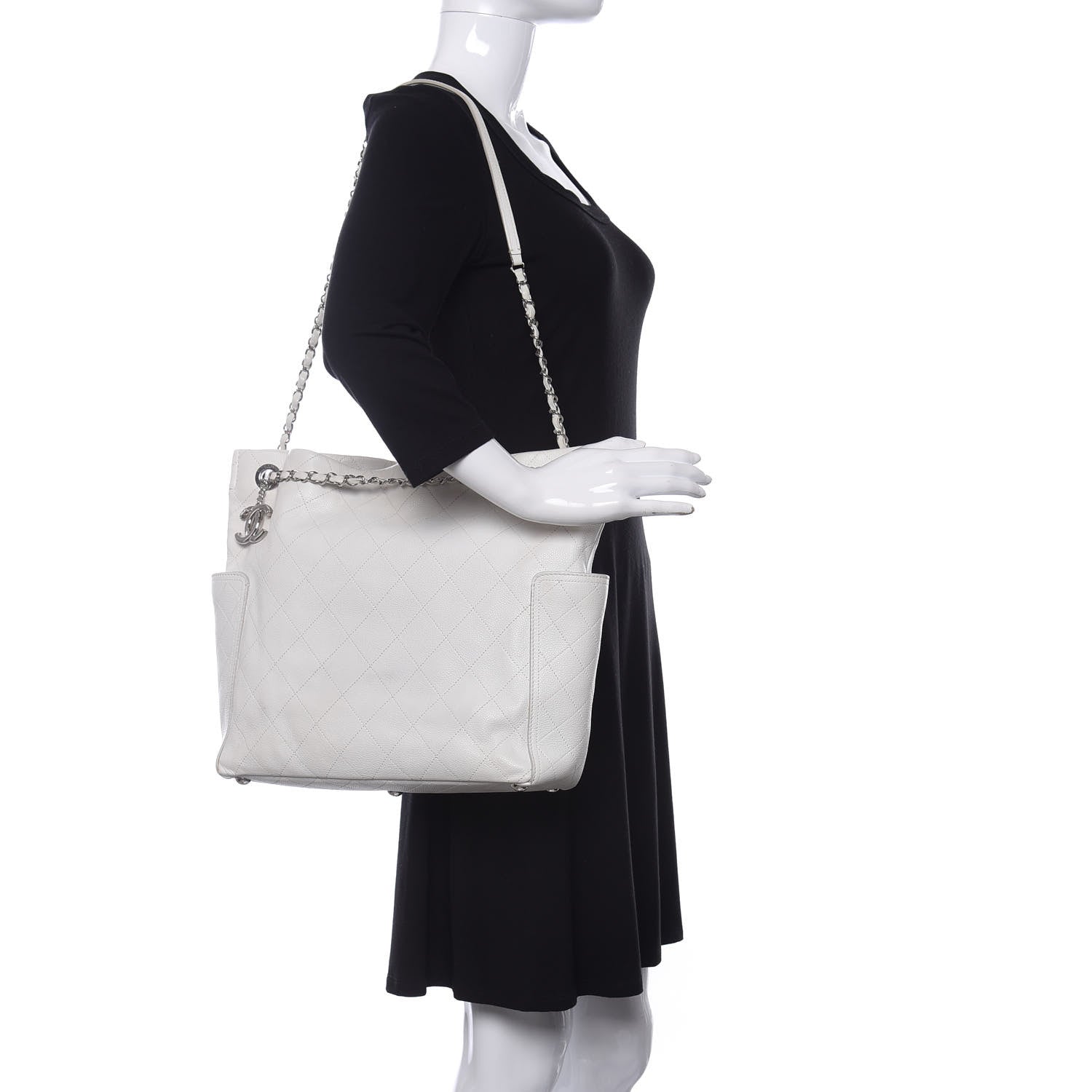 Chanel Caviar Stitched CC Pocket Tote White 4 of 19