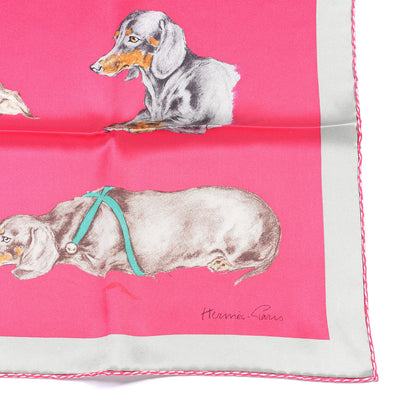 Hermes Silk Les Bassets Scarf 70 Fuchsia Etoupe Vert 2 of 4