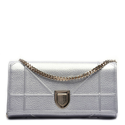 Christian Dior Metallic Grained Calfskin Diorama Croisiere Chain Wallet Silver 1 of 10