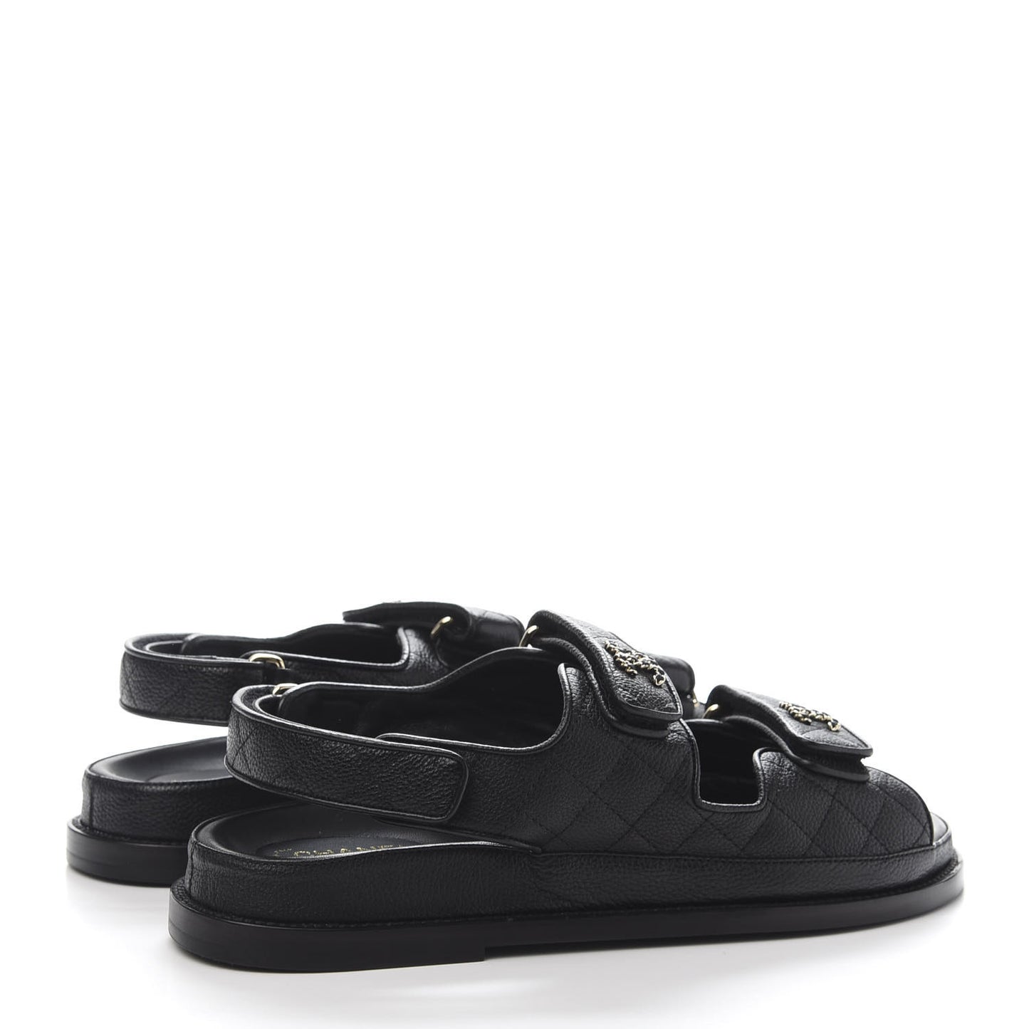 Grained Calfskin Velcro Dad Sandals 40 Black