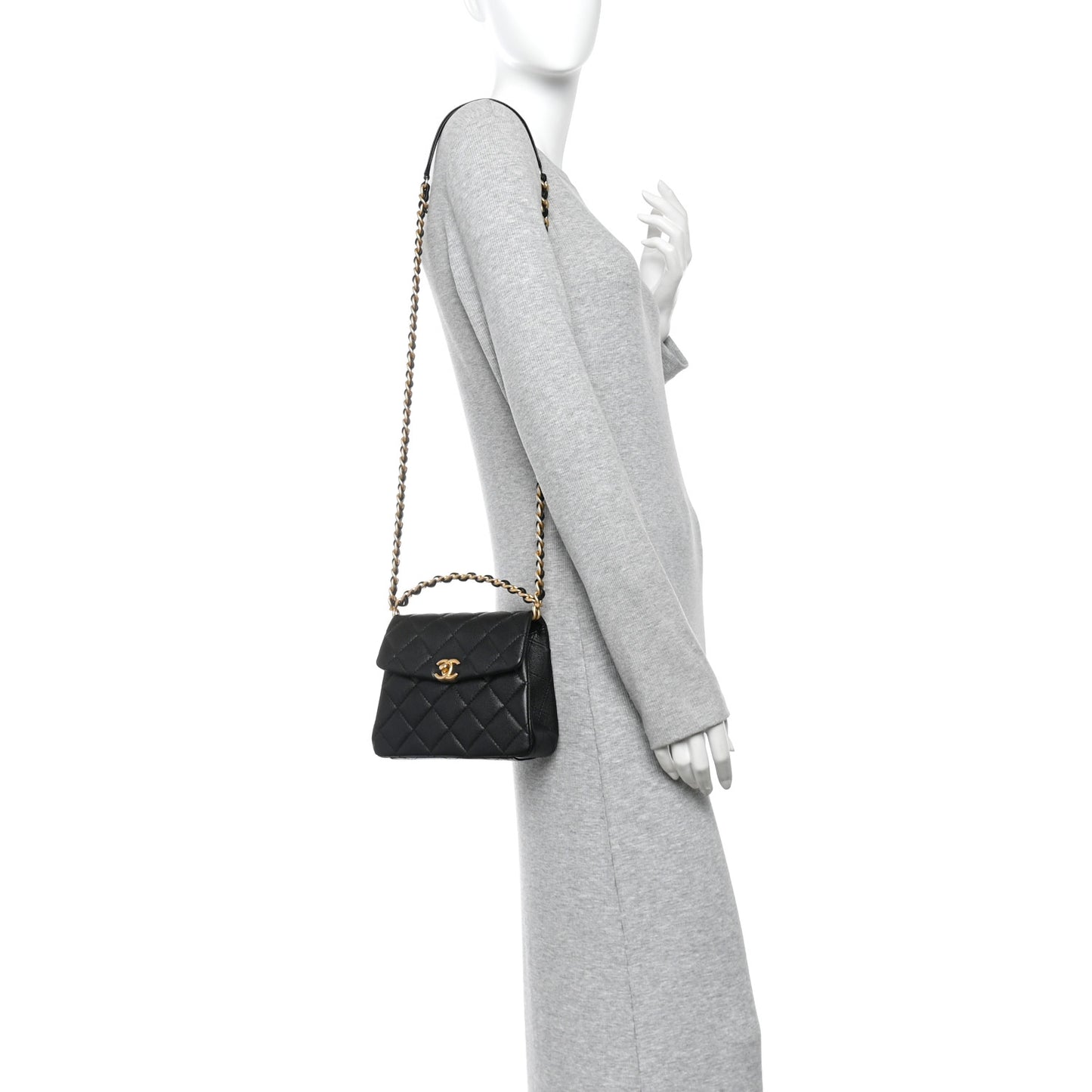 Caviar Quilted 31 Rue Cambon Mini Top Handle Flap Black
