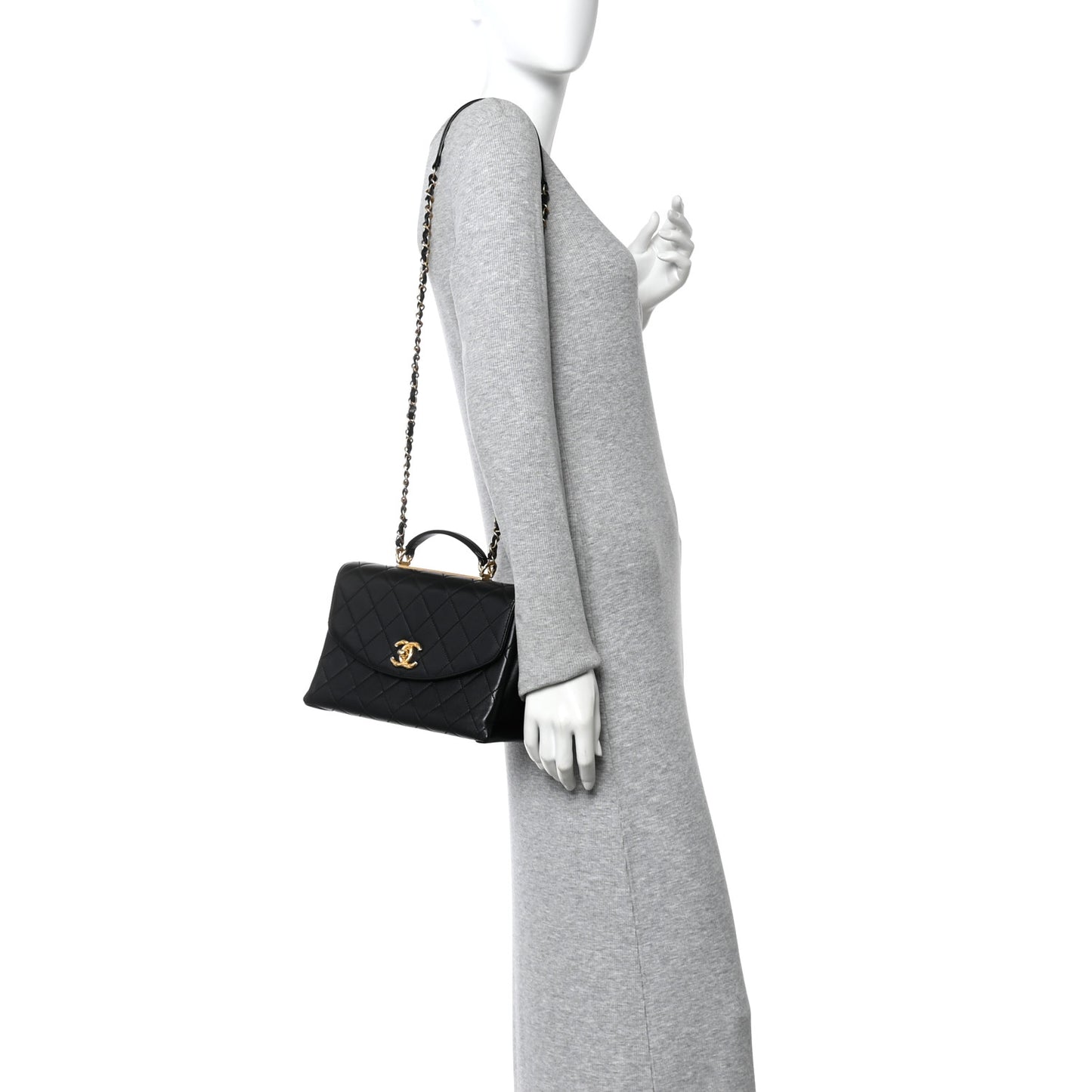 Lambskin Quilted Large Trendy Spirit Top Handle Bag Black