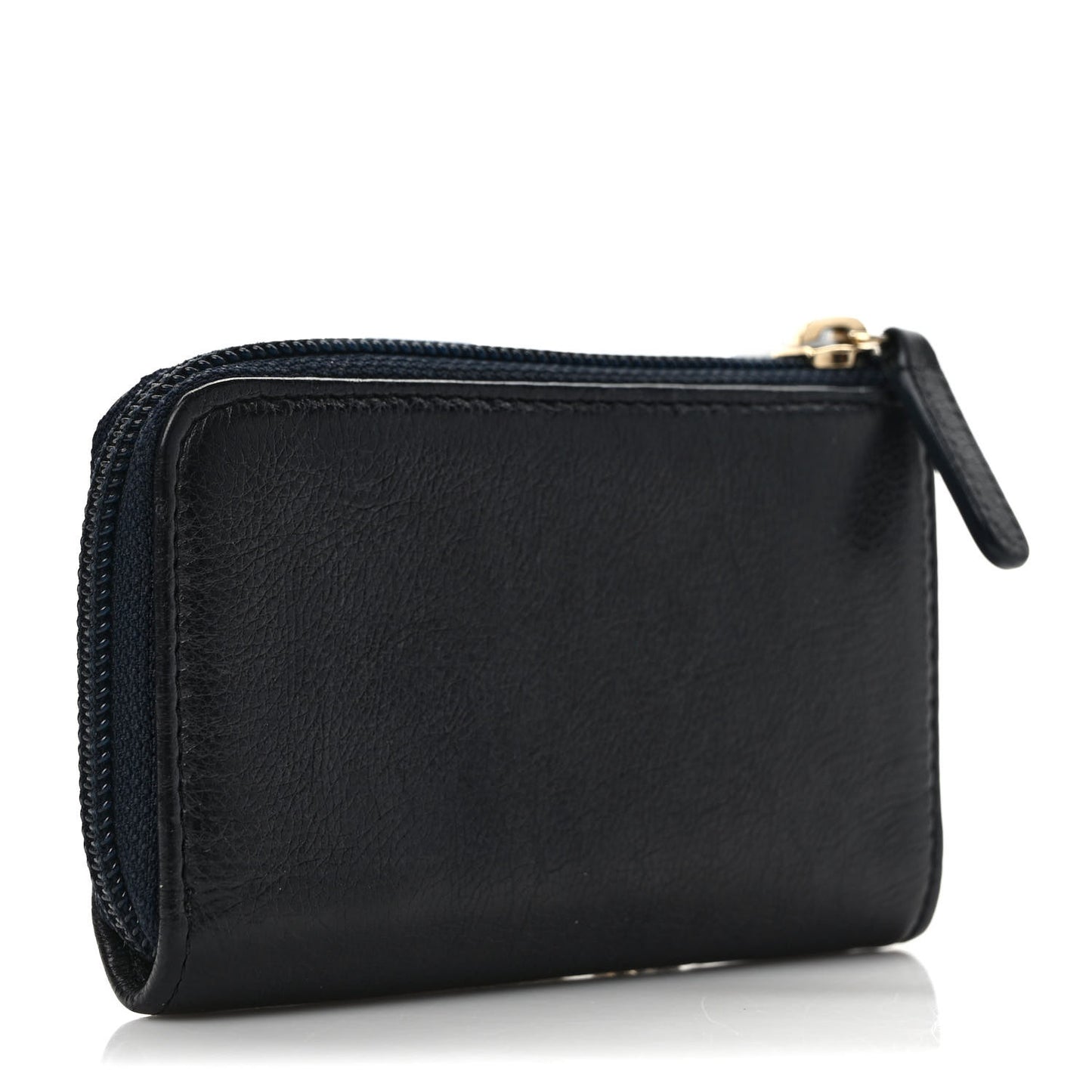 Calfskin Chain Embossed CC Key Holder Case Black