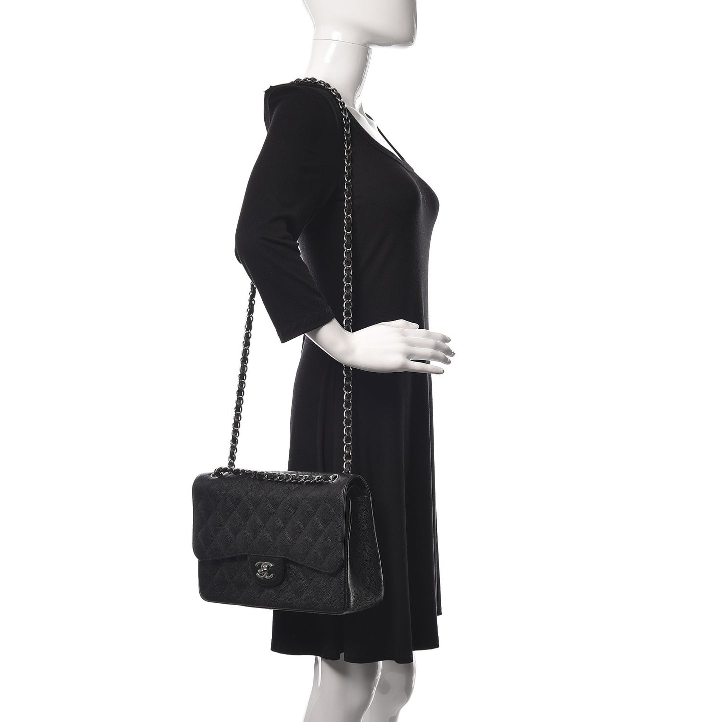 Caviar Quilted Jumbo Double Flap Black