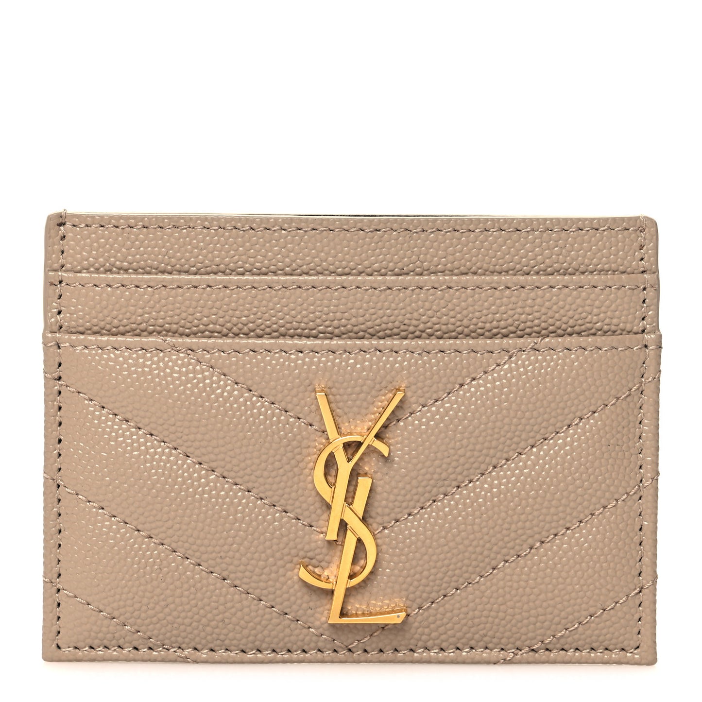 Grain De Poudre Matelasse Chevron Monogram Credit Card Case Dark Beige