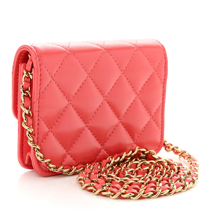 Chanel Shiny Lambskin Quilted Card Holder On Chain Pink 3 of 10