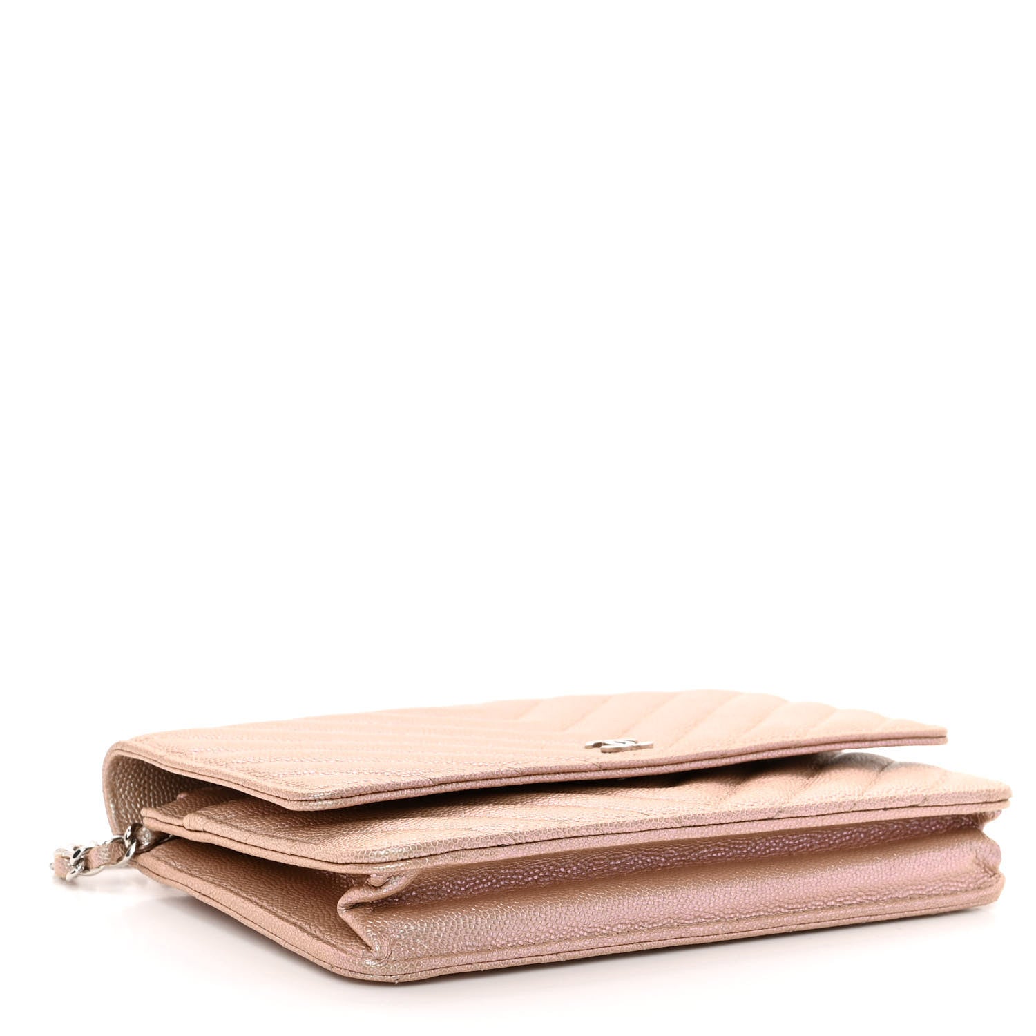 Chanel Metallic Caviar Chevron Quilted Wallet On Chain WOC Light Gold 4 of 10