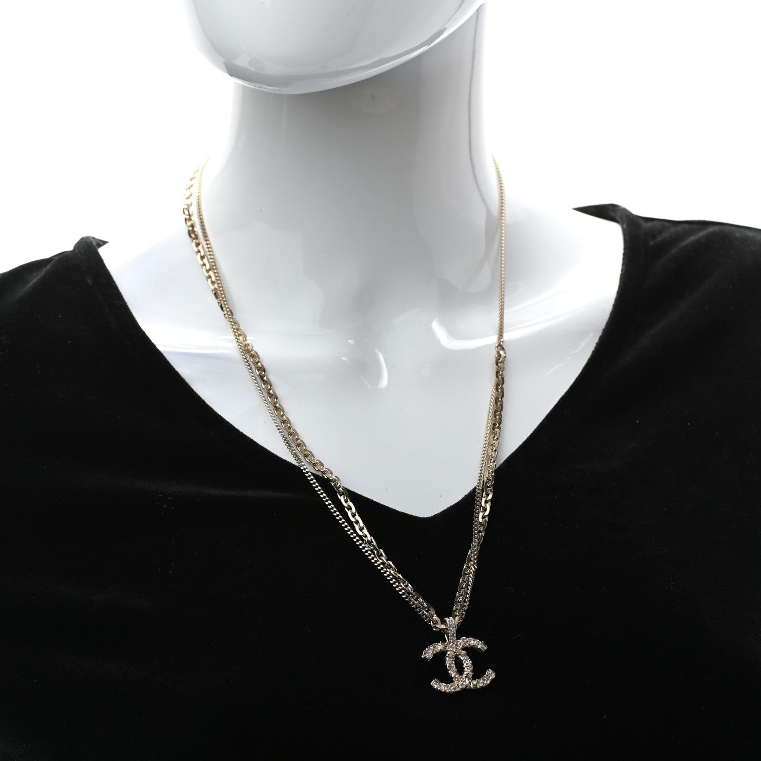 Chanel Crystal CC Multi Strand Chain Necklace Gold 2 of 5