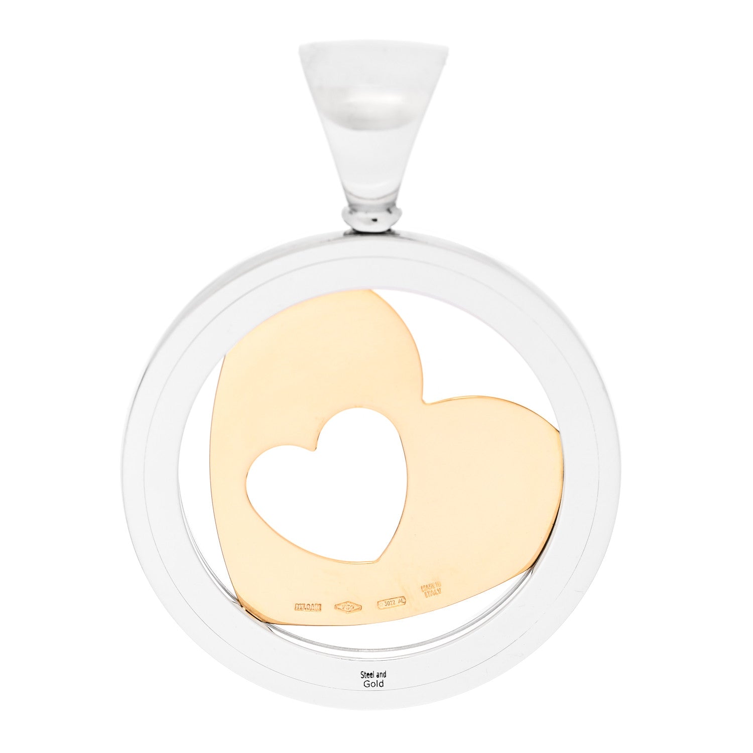 Bulgari Stainless Steel 18K Yellow Gold Tondo Heart Pendant 3 of 4