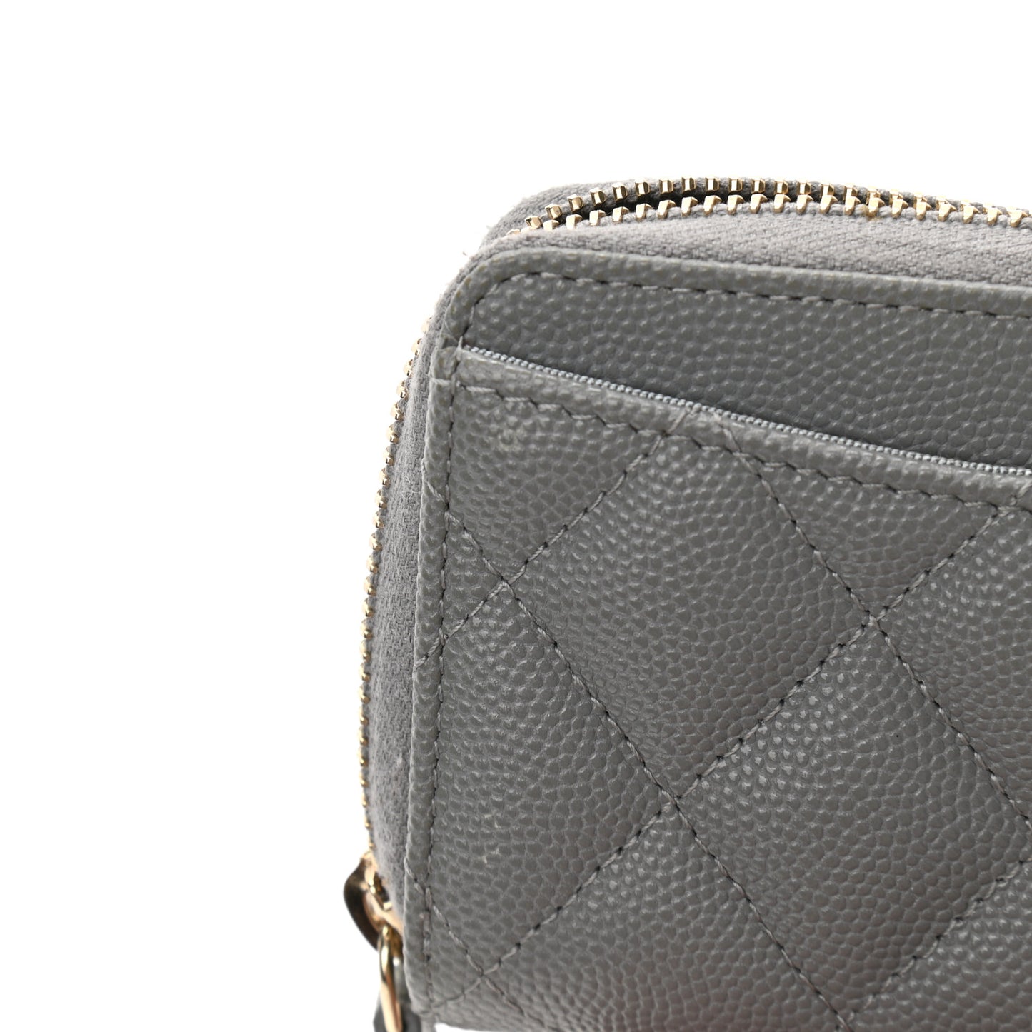 Caviar Quilted Zip Coin Purse Grey