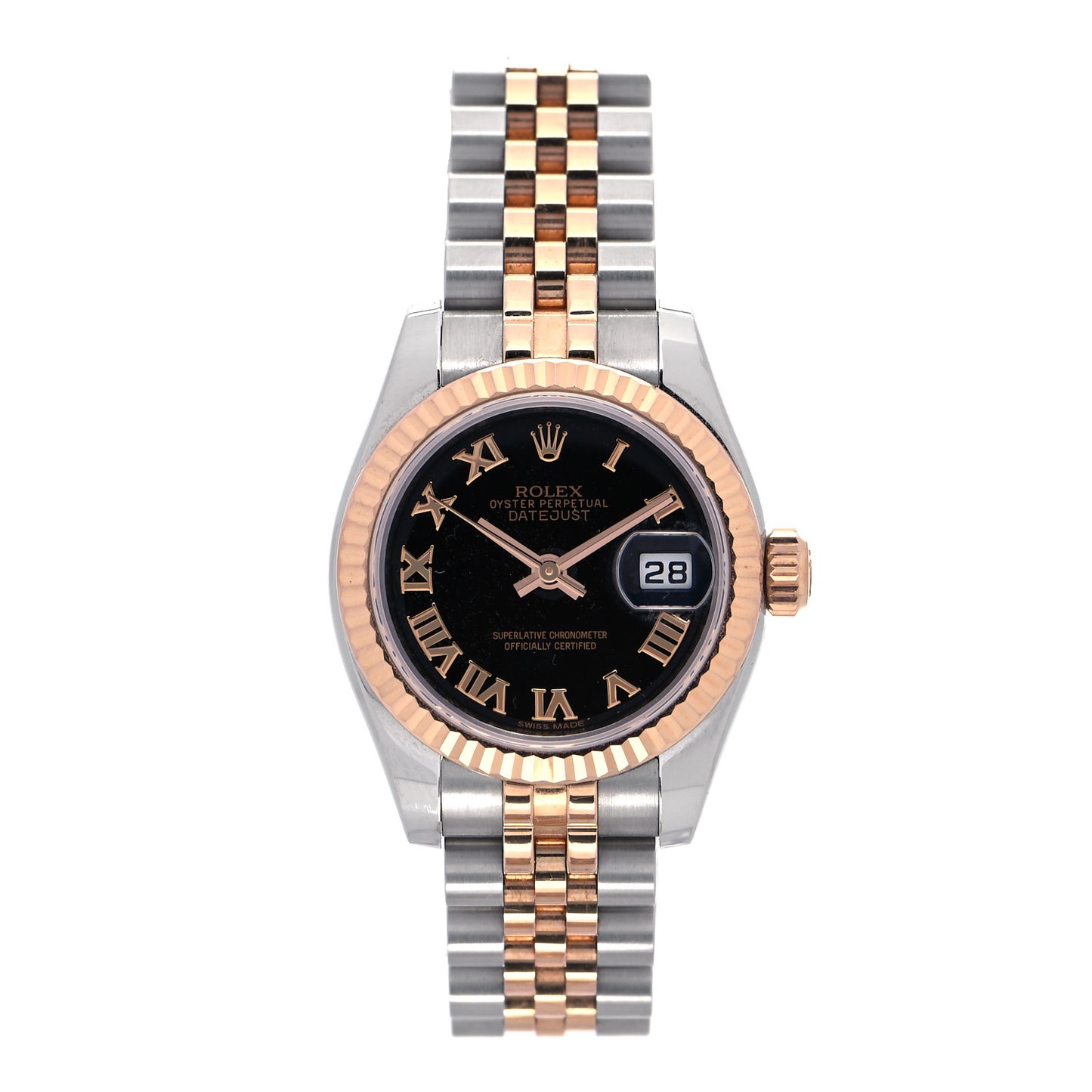 Stainless Steel 18K Everose Gold 26mm Oyster Perpetual Datejust Watch Black Roman 179171