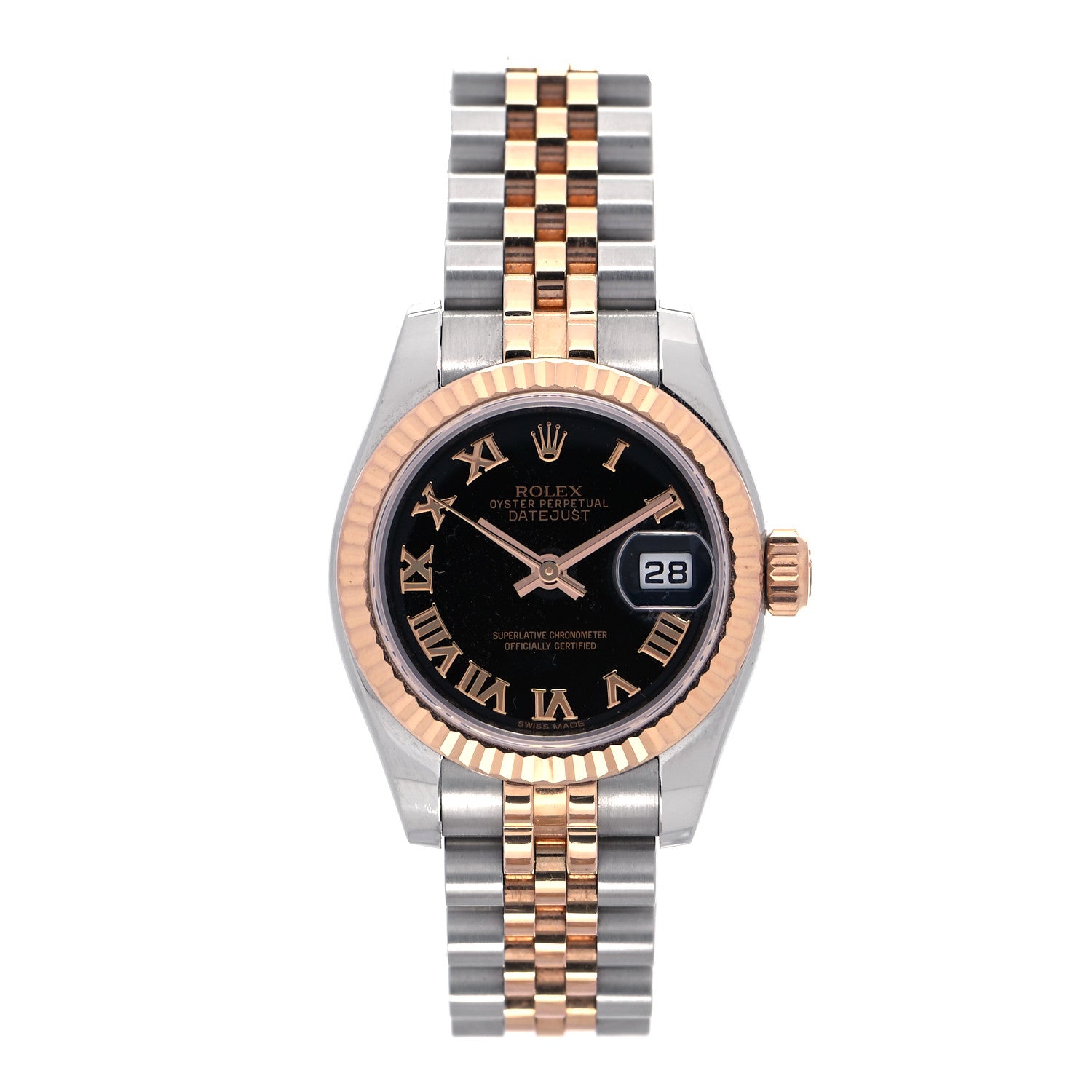 Rolex Stainless Steel 18K Everose Gold 26mm Oyster Perpetual Datejust Watch Black Roman 179171 1 of 4