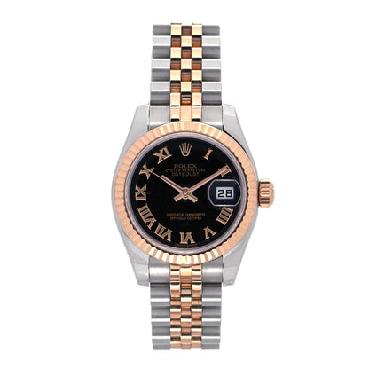 Rolex Stainless Steel 18K Everose Gold 26mm Oyster Perpetual Datejust Watch Black Roman 179171 1 of 4