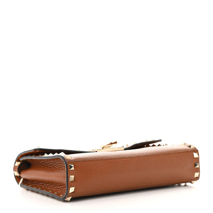 Valentino Garavani Pebbled Calfskin Medium Rockstud Flip Lock Crossbody Bag Saddle Brown 4 of 14