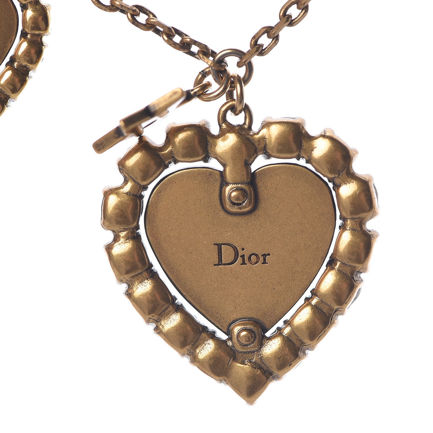 Christian Dior Metal Double Heart J'adior Necklace Aged Gold 7 of 8