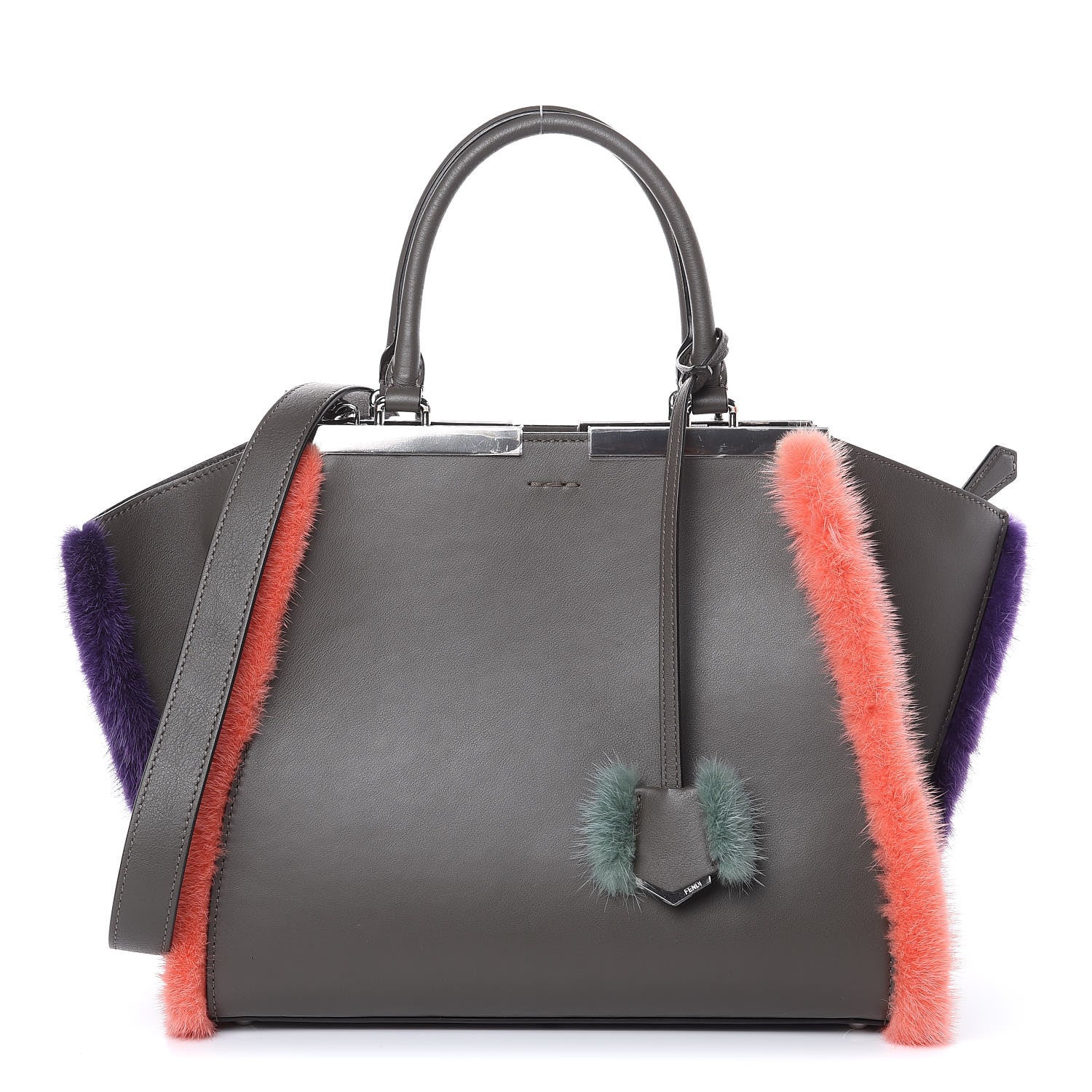 Fendi Calfskin Mink Fur Trim Petite 3Jours Tote Carbone Multicolor 1 of 9