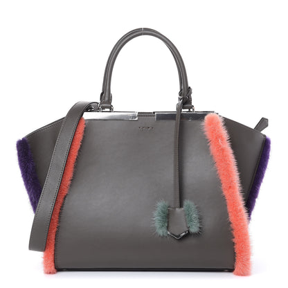 Fendi Calfskin Mink Fur Trim Petite 3Jours Tote Carbone Multicolor 1 of 9