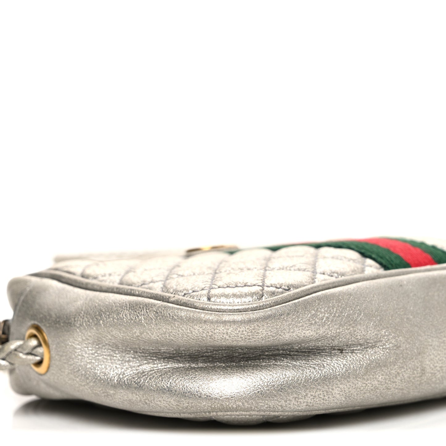 Laminated Nappa Web Trapuntata Mini GG Shoulder Bag Argento